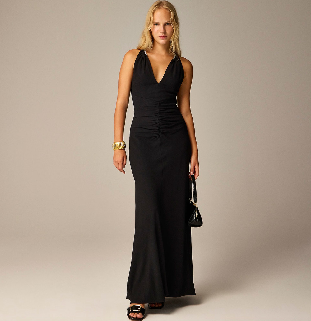 J.Crew Collection Full Length Embellished Ruched Dress Black Formal US 6 NWT